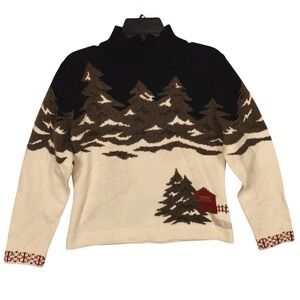 Marisa‎ Christina Vintage 90s Scenic Winter Knit Sweater Mock Neck Wool Small